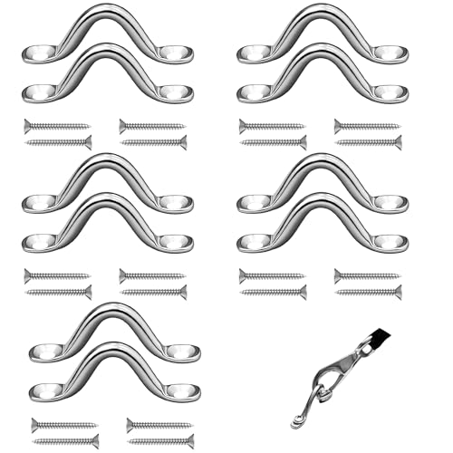 10 PCS Stainless Steel Bimini Top Hardware, Pad Eye Straps for Boat with 20PCS Screws, Kayak Deck Boat Cleats Eye Loops Tie Down
