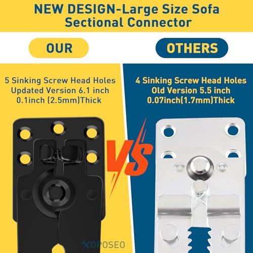 Black Sectional Couch Connector with Screws - 1 Pcs Heavy Duty
