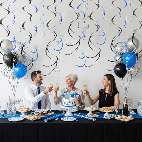 20-Piece Hanging Swirl Decorations - Blue, Black & Silver Party Decor