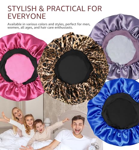 HiRui Double-Layer Silk Satin Sleep Bonnet with Adjustable Tie - Pink Medium