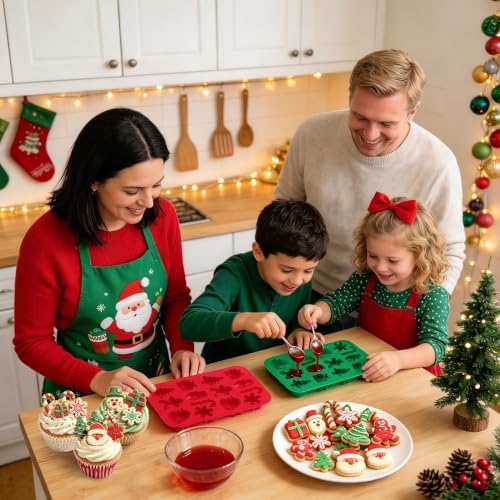 Christmas Silicone Molds 2PCS - Santa, Christmas Tree, Snowman & Gingerbread Design - 14 Cavity Candy & Cookie Molds - Variation 1-2pcs