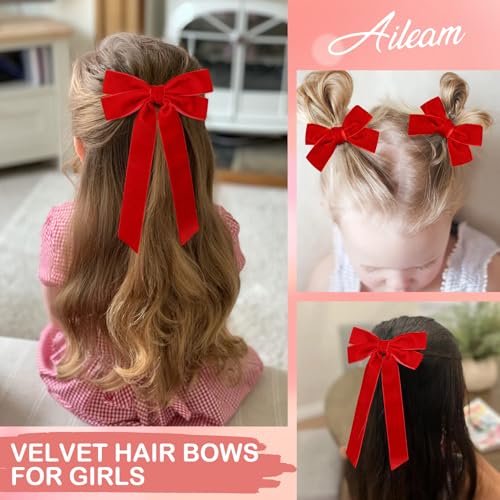 Aileam Red Velvet Hair Bows 3-Piece Set with Alligator Clips