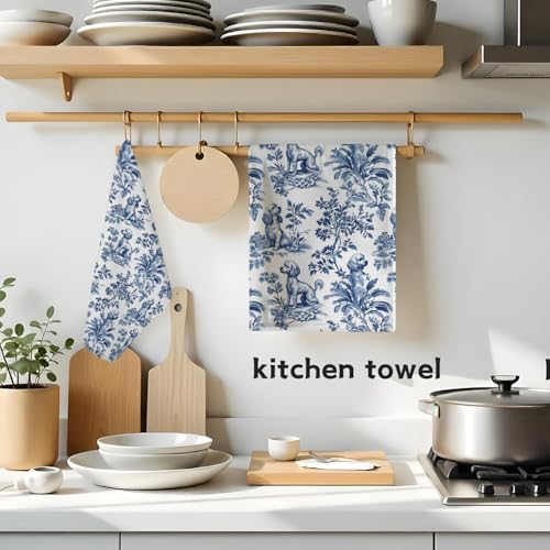 Koesus Blue and White Chinoiserie Doodle Kitchen Towel 16x24 Inch