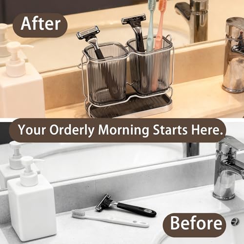 RISESAILS 2-Pack Gray Toothbrush Holder - Wall Mount Bathroom Organizer