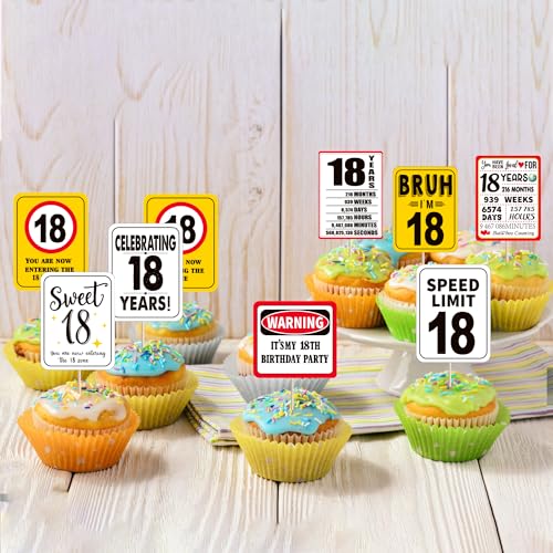 40 Pack Happy 18th Birthday Cupcake Toppers - Cheers to 18 Years Decor