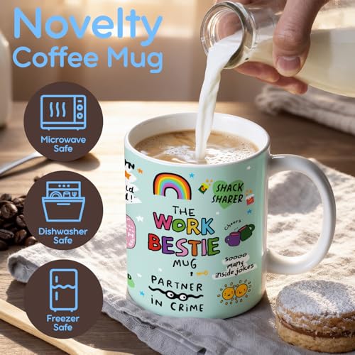 Work Bestie Coffee Mug Coworker Gift - 11oz Ceramic Cup for Office Friends - Variation of Work Bestie