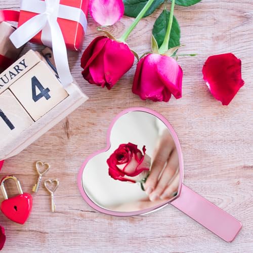 Heart Shaped Handheld Mirror - Pink Water Ripple Makeup Mirror with Handle