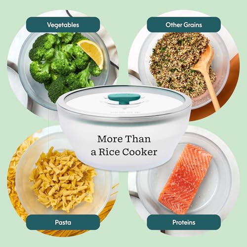 Anyday 12-Cup Microwave Rice Cooker with Glass Lid - Microwavable Safe Glass Cookware for Rice, Grains, Vegetable Steaming - BPA & Plastic Free | Even Reheating | Stackable Airtight Container