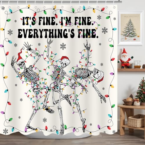 Funny Christmas Skull Shower Curtain - 72x72 Inch with Hooks