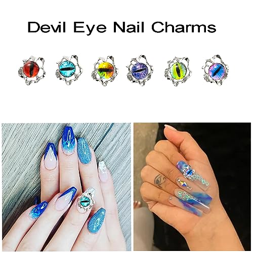 Furimuk Devil Eye Nail Charms, 24Pcs 3D Alloy Rhinestone Nail Art Decors