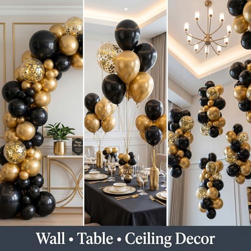 Black and Gold Balloon Garland Arch Kit - 113pcs Set