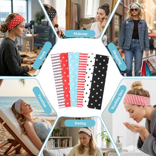 Exircy 6 PCS Polka Dot & Striped Headbands Soft Elastic Non-Slip