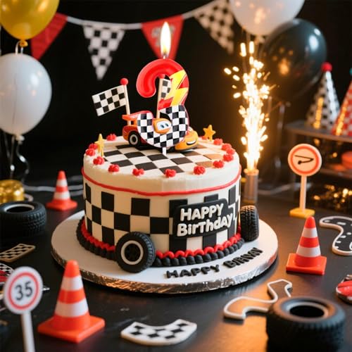 Red & Black Racing Cars Birthday Candle - Number 4 Cake Topper