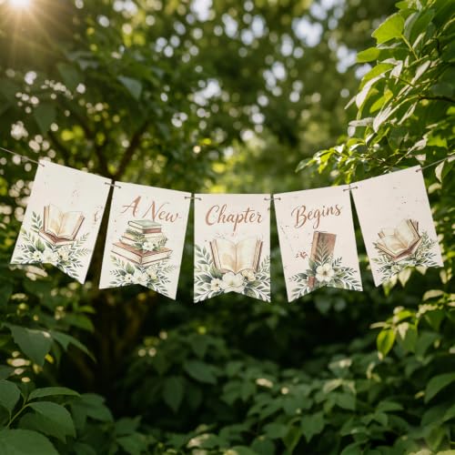 A New Chapter Begins Book Theme Party Banner - Boho Decor for Events