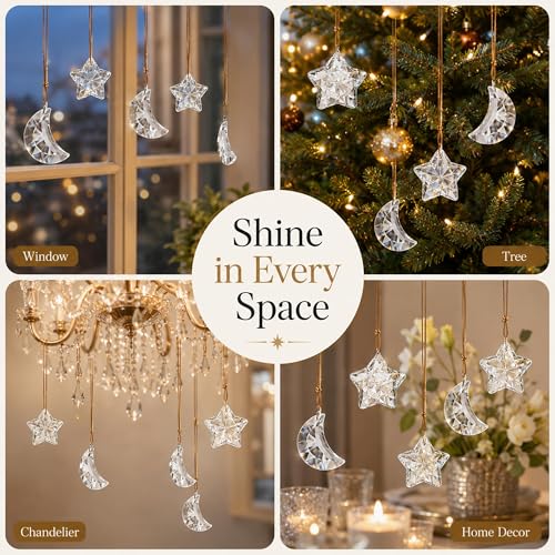 6pcs Clear Crystal Star & Moon Prisms Ornaments for Ramadan