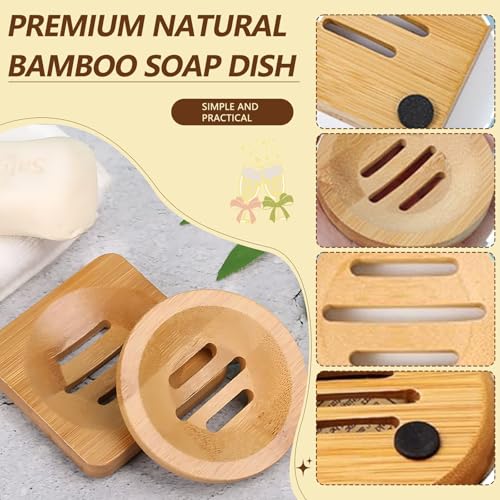 Bamboo Soap Holder Set - Round & Square Dishes for Bathroom
