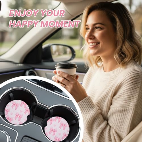 2 Pack Bow Car Coasters - Stylish & Absorbent Ceramic Cup Holders
