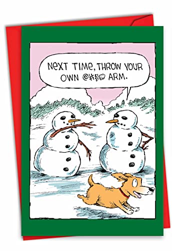 Funny Christmas Dog Snowman Arm Greeting Card - Holiday Humor, NobleWorks