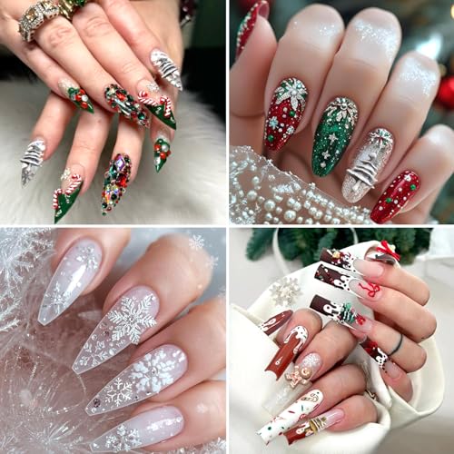 3D Christmas Nail Art Charms Set - Winter Snowflake & Tree Resin Gems