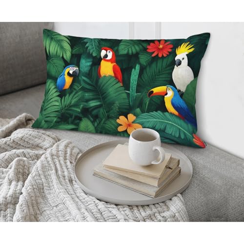 Tropical Plants Birds Throw Pillow Cover - 20x30 Inches, Cute Decor