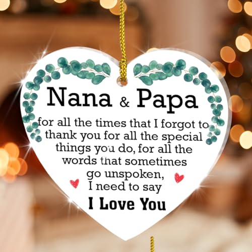 Nana and Papa Christmas Ornament - Acrylic Heart Keepsake Gift for Grandparents