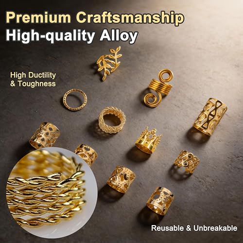 Gold Hair Braids & Dreadlock Cuffs 40-Piece Set for Styling