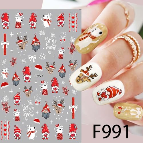 Diowino 3D Christmas Nail Stickers Self-Adhesive Holiday Decals 5pcs