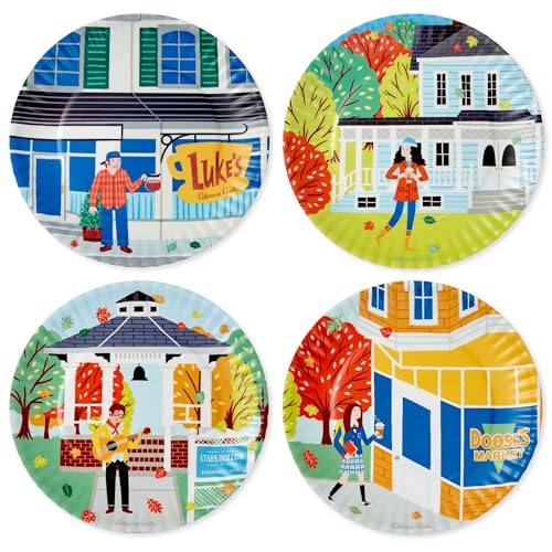 Hallmark Gilmore Girls Appetizer Plates, Set of 4 (Luke's Diner, Doose's Market, Stars Hollow) Mom Gift for Mothers Day
