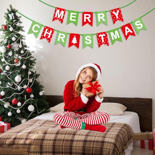 Merry Christmas Banner - Red Green Hanging Decoration, 6.15x5.12in