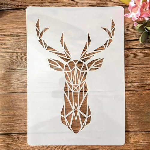 TIAMECH 3D Deer Head Reusable Stencil A4 Size for Painting and DIY Crafts