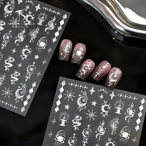 Lukmexor 5D Embossed Silver Star & Moon Nail Stickers Self-Adhesive Art Decals