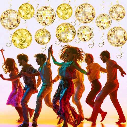 54 Gold Disco Ball Hanging Swirls Party Decorations Set