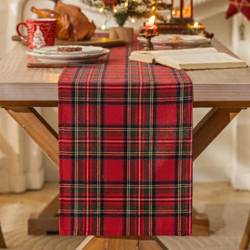 Red Green Plaid Christmas Table Runner 72 Inch for Holiday Decor