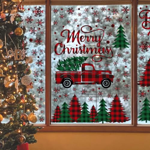 226 PCS Christmas Window Cling Stickers - Red Green Trees & Snow Truck