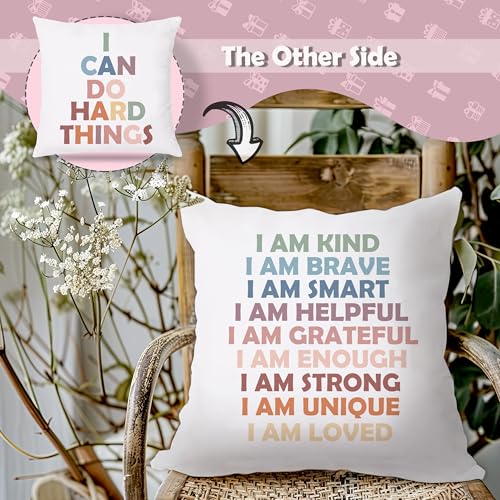 I Can Do Hard Things Boho Pillow Cover - White-6, 18x18 Flannel Decor