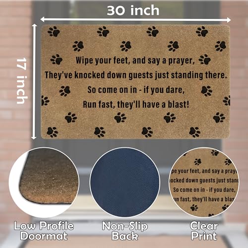 Funny Dog Coir Door Mat - Non-Slip Outdoor Welcome Mat 17x30 Inch