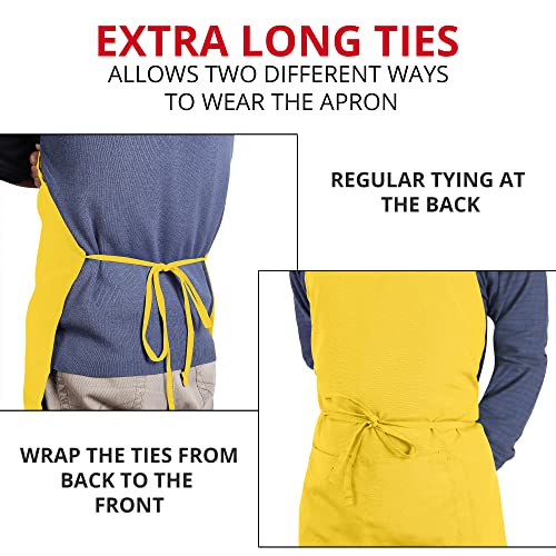 Utopia Kitchen 2 Pack Yellow Bib Aprons - Adjustable, Pockets, Oil & Water Resistant
