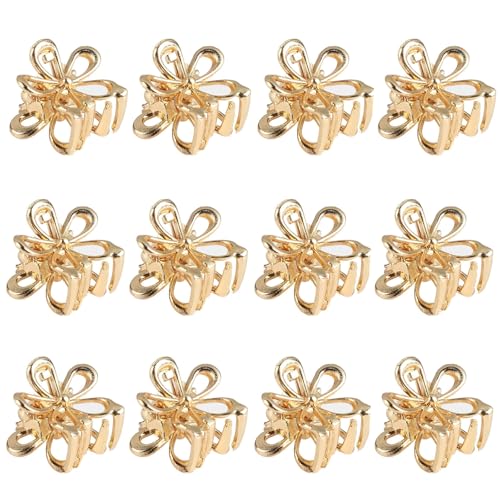 Gold Mini Flower Hair Claw Clips - 10 Pack Tiny Metal Hair Accessories