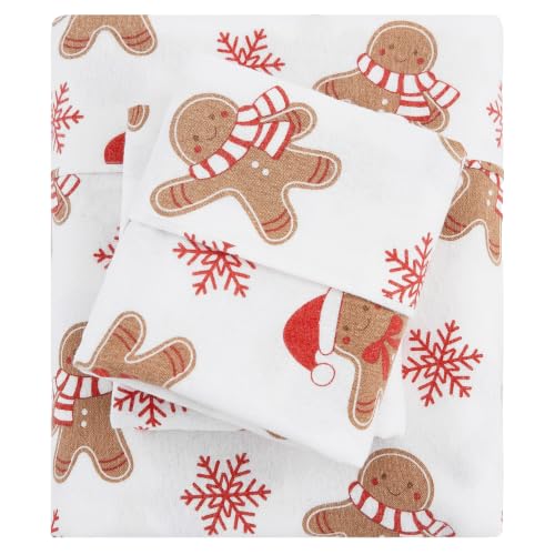 Lasoftan Christmas Cotton Flannel Sheets Full Size - Gingerbread Snowflake Pattern