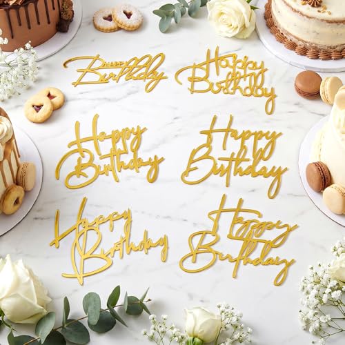 18 Pcs Gold Acrylic Happy Birthday Cake & Cupcake Toppers