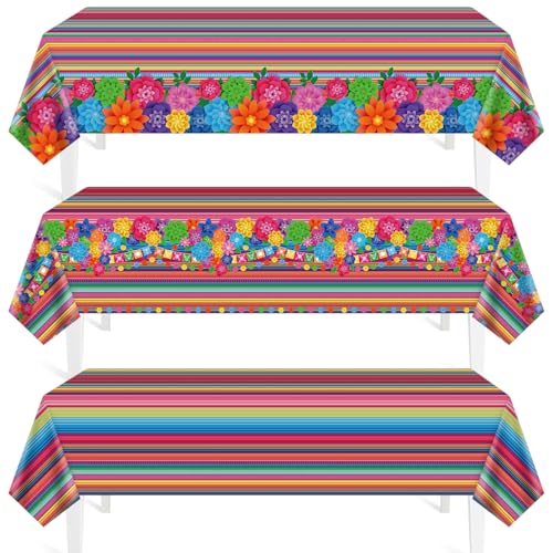 Mexican Fiesta Tablecloth Set 3Pcs 51x86in Colorful Striped Party Cover