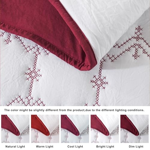 Red King Size Quilt Bedding Set with Pillow Shams - All Season Lightweight Coverlet, 3 Pieces
