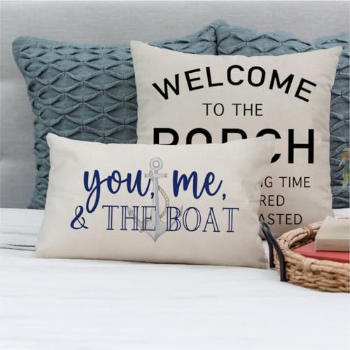 PANDICORN Summer Lake Throw Pillow Cover, 12x20 Inch Coastal Boat Design