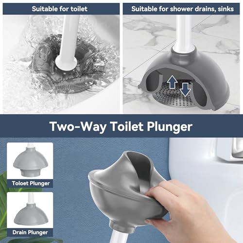 TRENTI Heavy Duty Toilet Plunger with Ventilated Drip-Free Holder, White