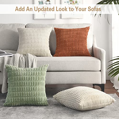 Pack of 2 Sage Green Corduroy Throw Pillow Covers 18x18