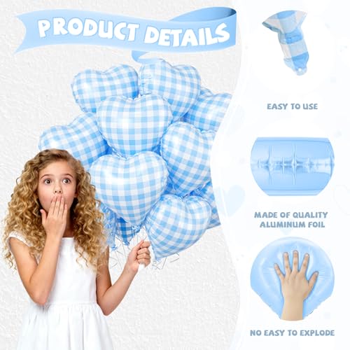 Blue Grid Heart Balloons - 10PCS Light Blue Foil for Parties