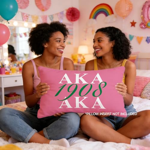 AKA 1908 Sorority Lumbar Pillow Cover, 12x20 Inch Pink & Green Decor
