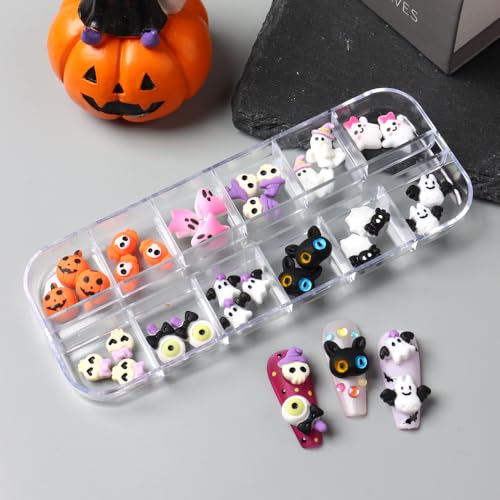 Halloween Nail Art Charms 12 Grids 3D Pumpkin Ghost Resin Gems