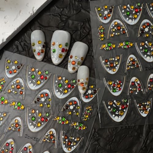 BUNLVDI 5D Relief Christmas Nail Stickers & Gem Rhinestone Decals