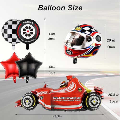 F1 Race Car Balloon Set - 8-Piece Birthday Party Decorations Kit